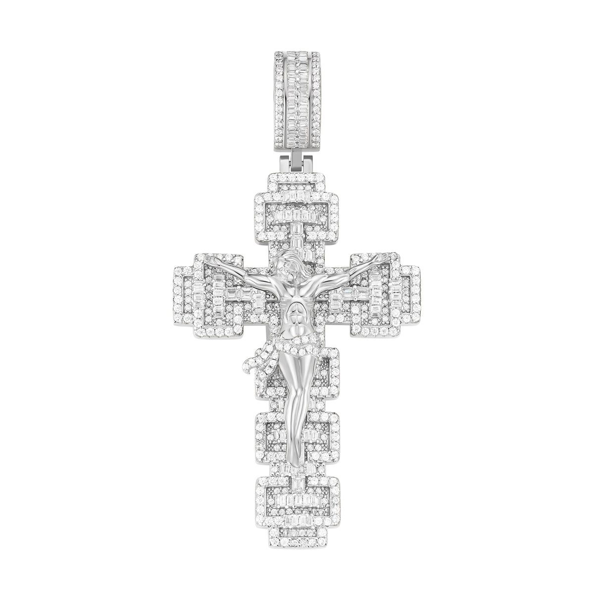 Jesus Piece Cross Pendant – Two-Tone Gold and Silver Iced Out Moissanite Charm | UIU Jewelry