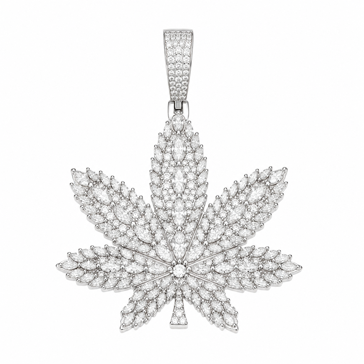 Marquise Moissanite Cannabis Leaf Pendant | 14K Gold Plated Over 925 Sterling Silver