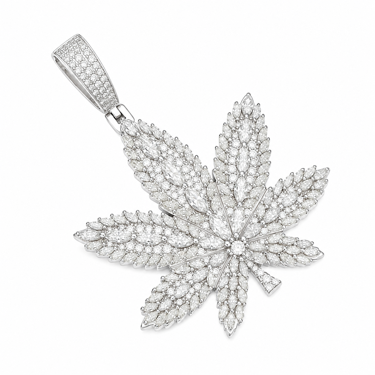 Marquise Moissanite Cannabis Leaf Pendant | 14K Gold Plated Over 925 Sterling Silver