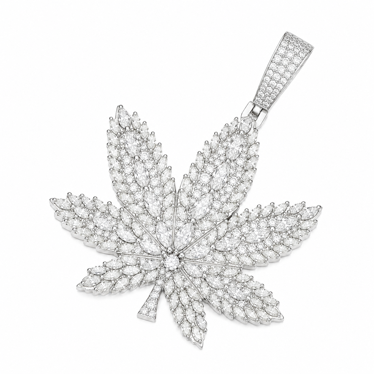 Marquise Moissanite Cannabis Leaf Pendant | 14K Gold Plated Over 925 Sterling Silver