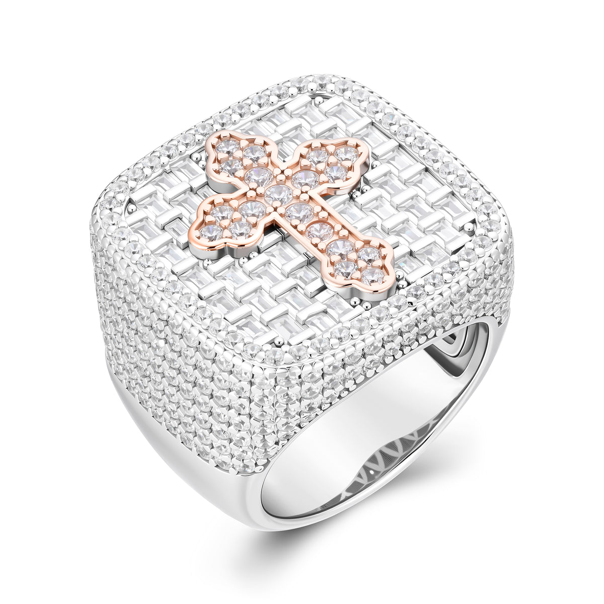 Moissanite Cross Ring – Two-Tone Iced Out Pavé Hip Hop Jewelry | UIU Jewelry
