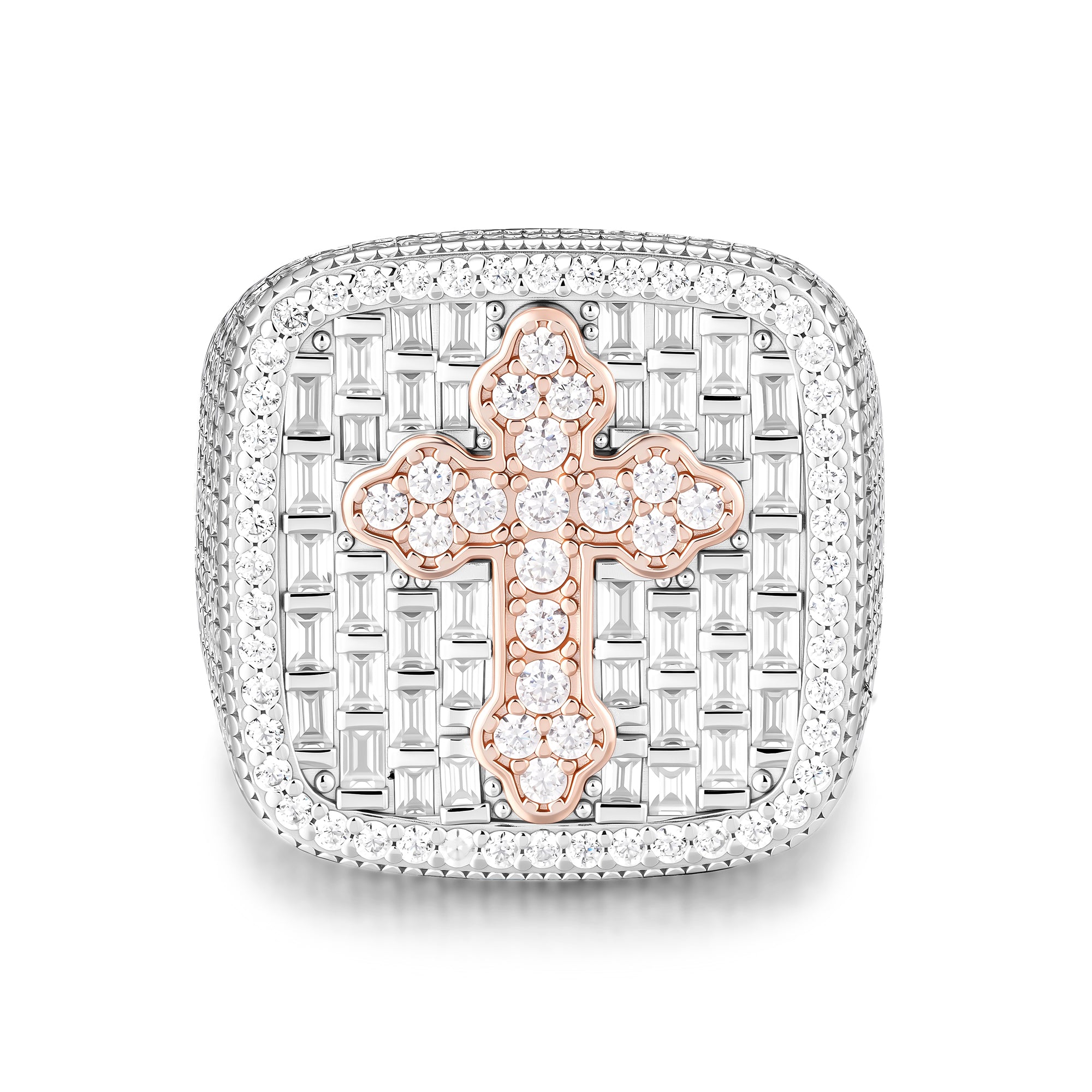 Moissanite Cross Ring – Two-Tone Iced Out Pavé Hip Hop Jewelry | UIU Jewelry