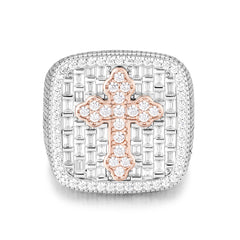 Moissanite Cross Ring – Two-Tone Iced Out Pavé Hip Hop Jewelry | UIU Jewelry