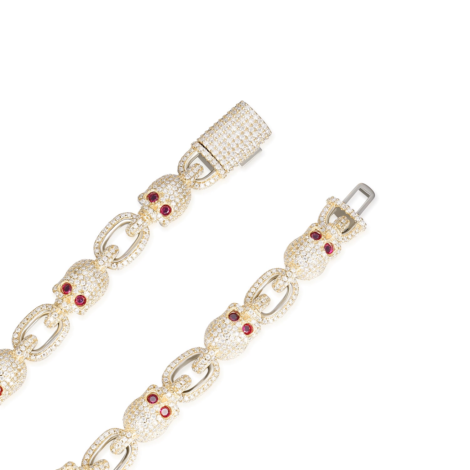 Moissanite and Ruby Skulls Bracelet