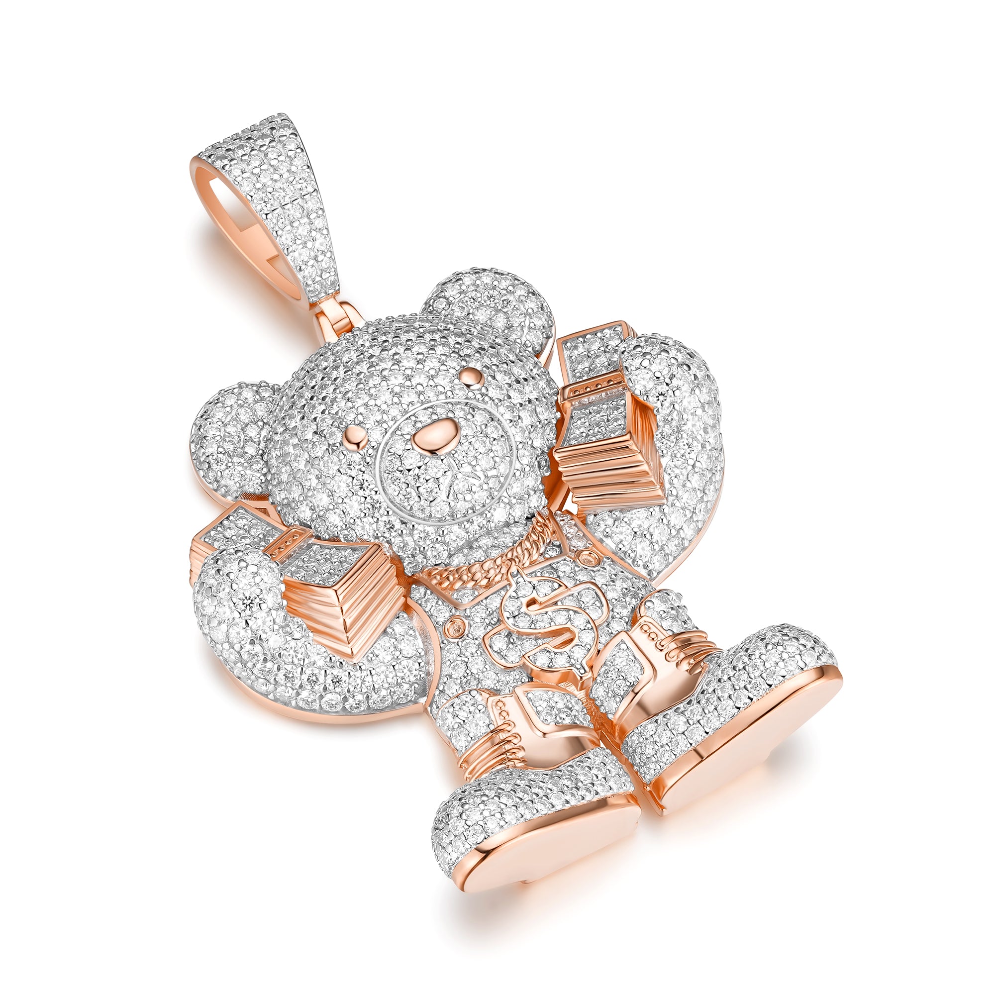 Money Bear Pendant – Iced Out 925 Moissanite Hip Hop Teddy Charm | UIU Jewelry