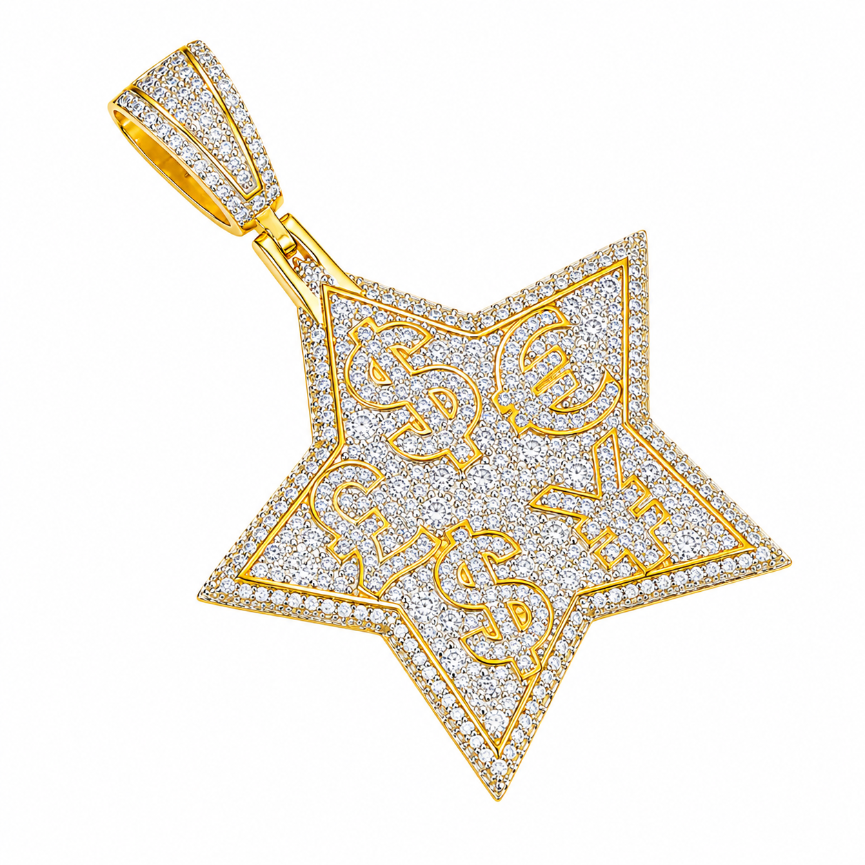 Money Symbol Star Moissanite Pendant | 14K Gold Plated Over 925 Sterling Silver