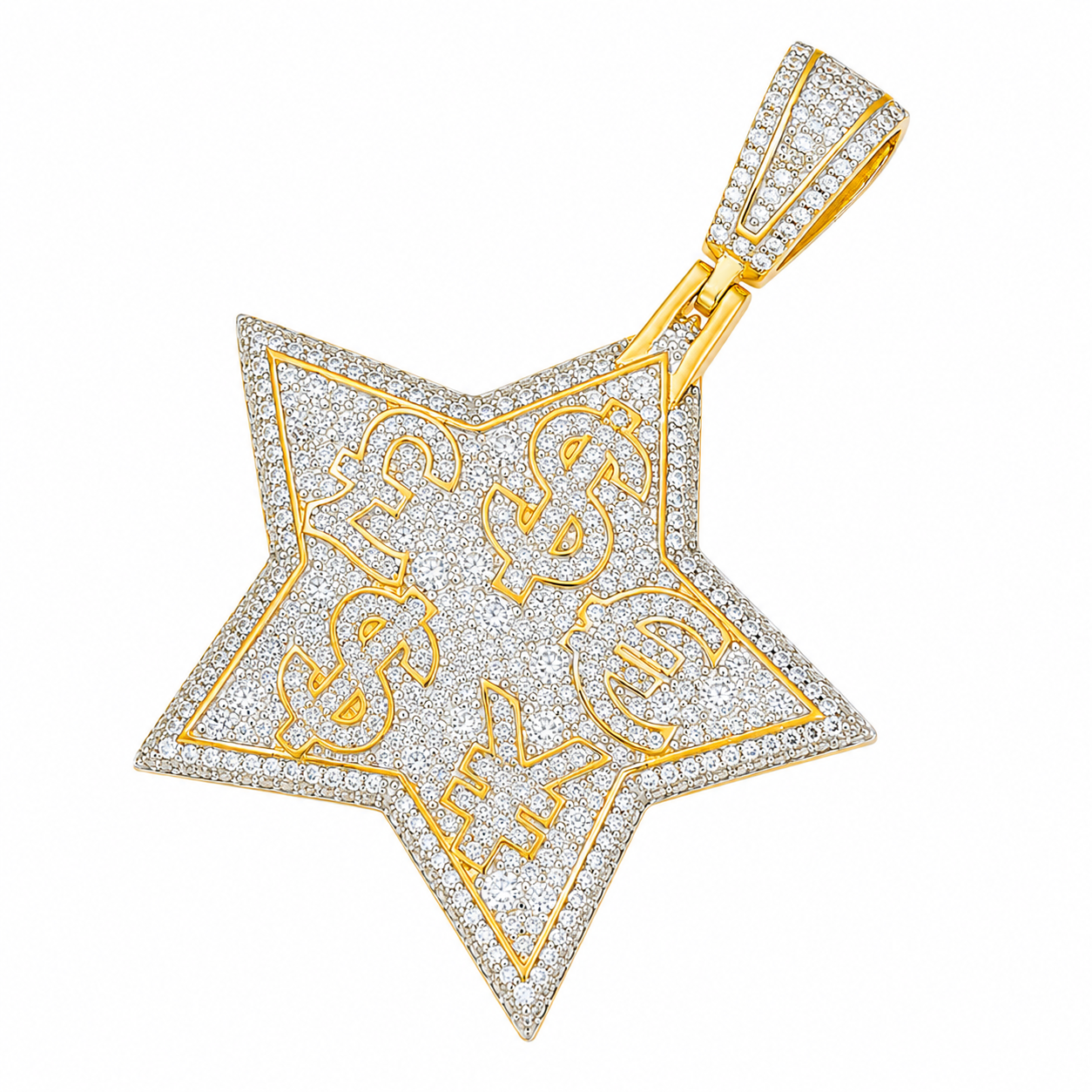 Money Symbol Star Moissanite Pendant | 14K Gold Plated Over 925 Sterling Silver