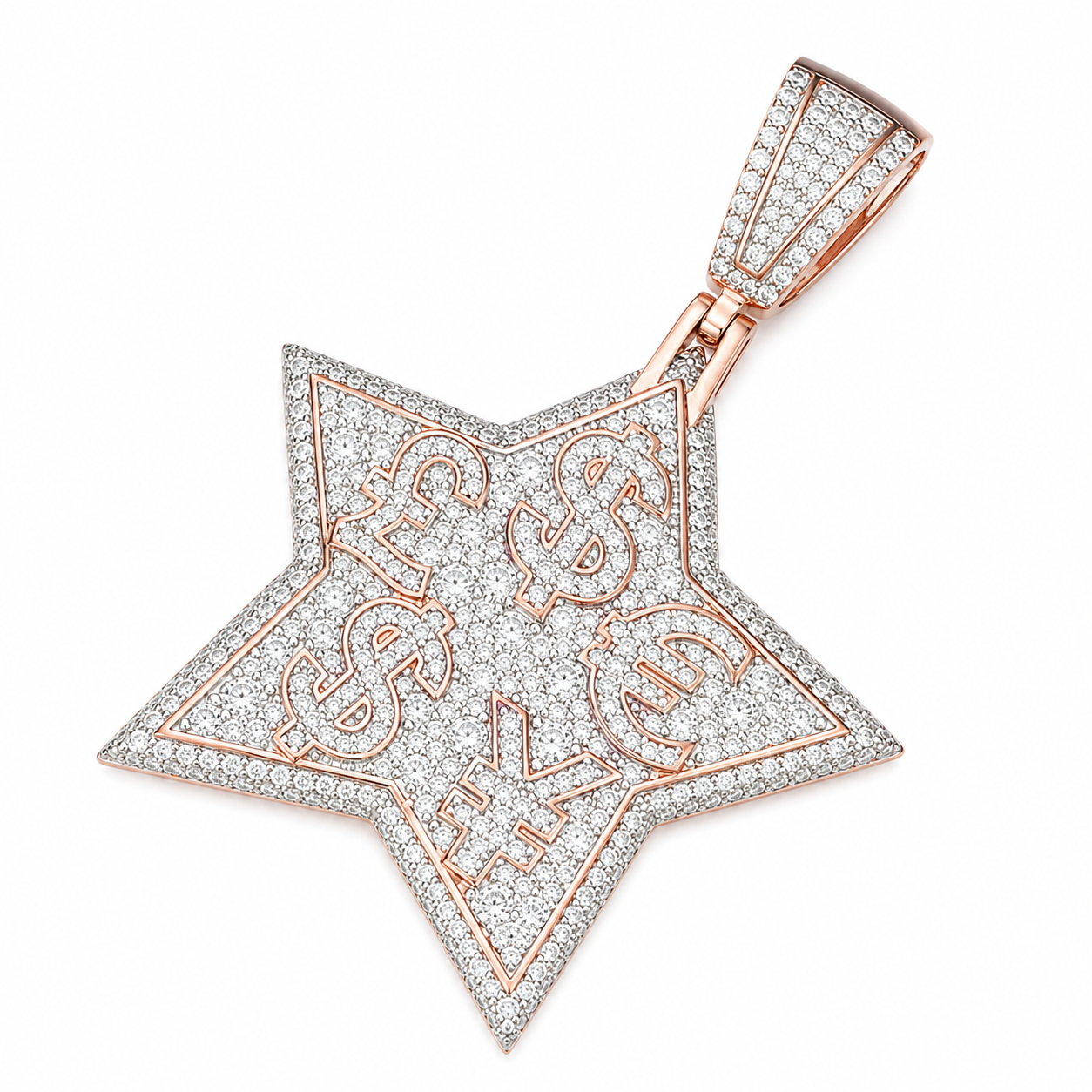 Money Symbol Star Moissanite Pendant | 14K Gold Plated Over 925 Sterling Silver
