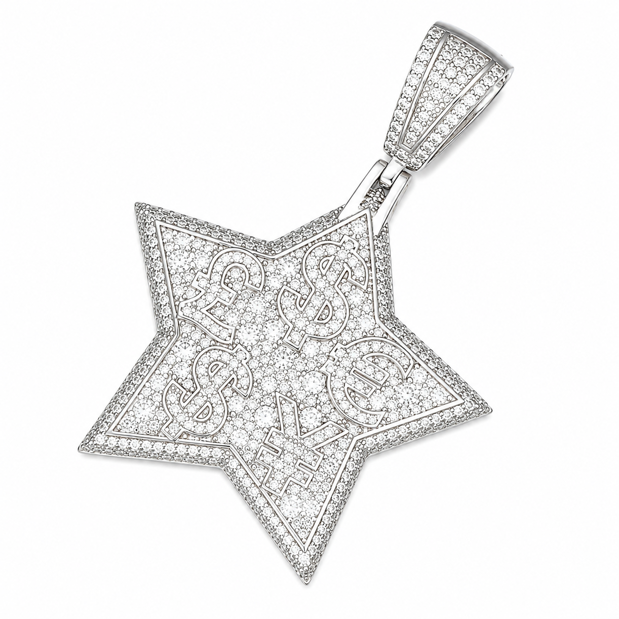 Money Symbol Star Moissanite Pendant | 14K Gold Plated Over 925 Sterling Silver