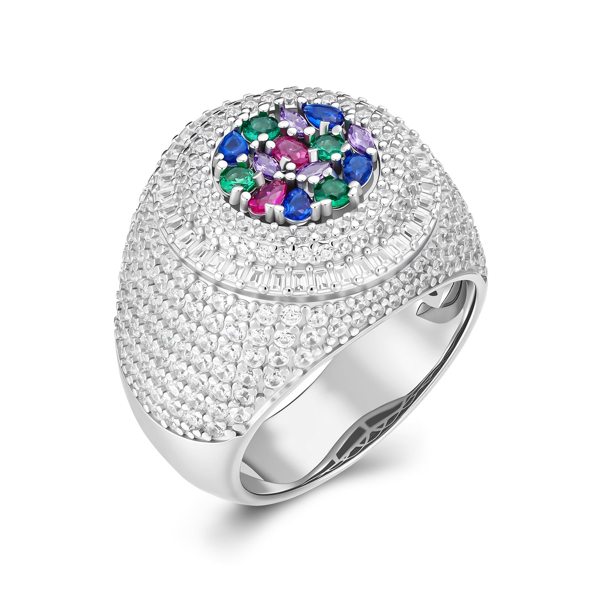 Multicolor Gemstone Iced Out Ring – 925 Sterling Silver Luxury Hip Hop Jewelry | UIU Jewelry