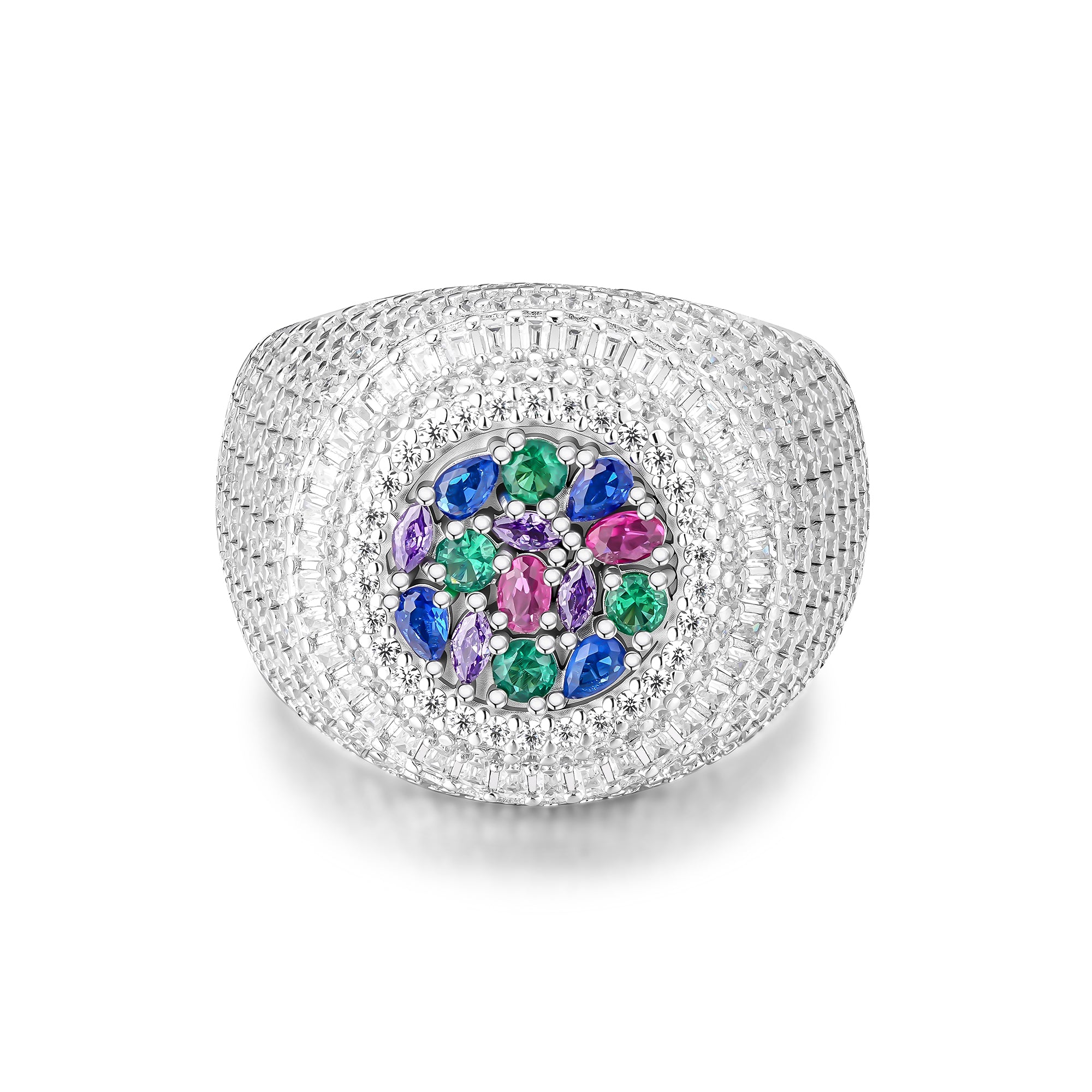 Multicolor Gemstone Iced Out Ring – 925 Sterling Silver Luxury Hip Hop Jewelry | UIU Jewelry