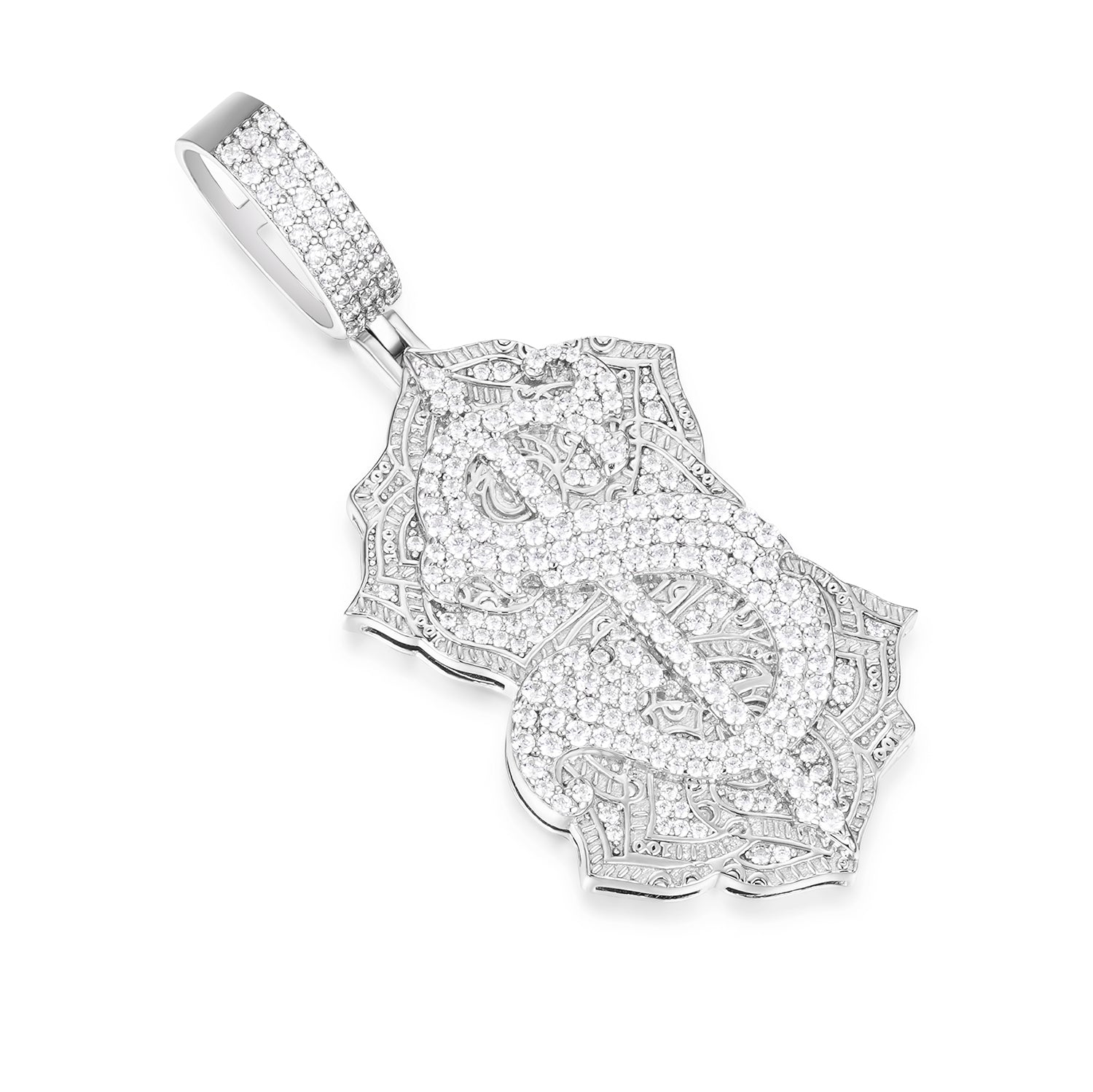 Opulent Dollar Sign Pendant with VVS Moissanite Stones