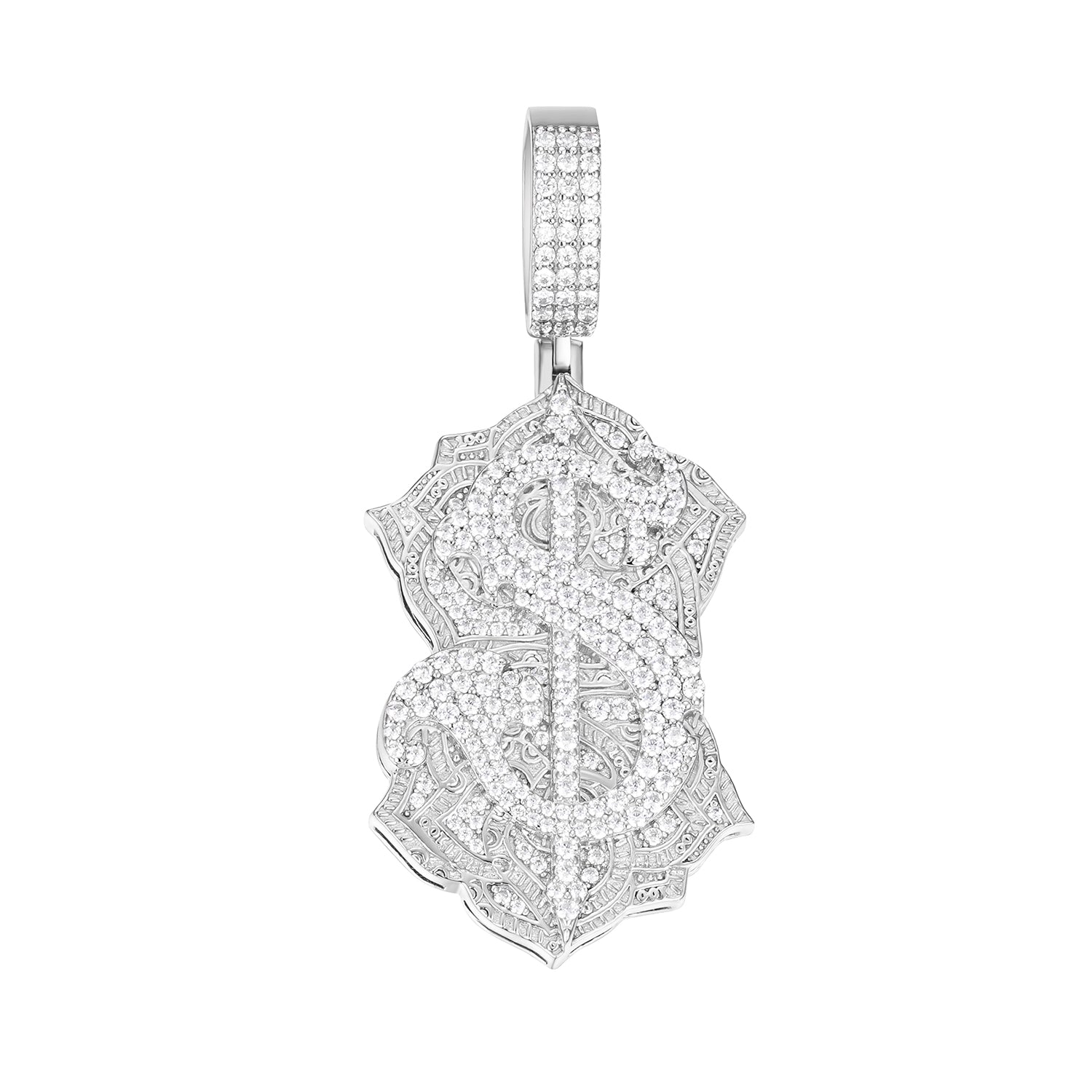 Opulent Dollar Sign Pendant with VVS Moissanite Stones