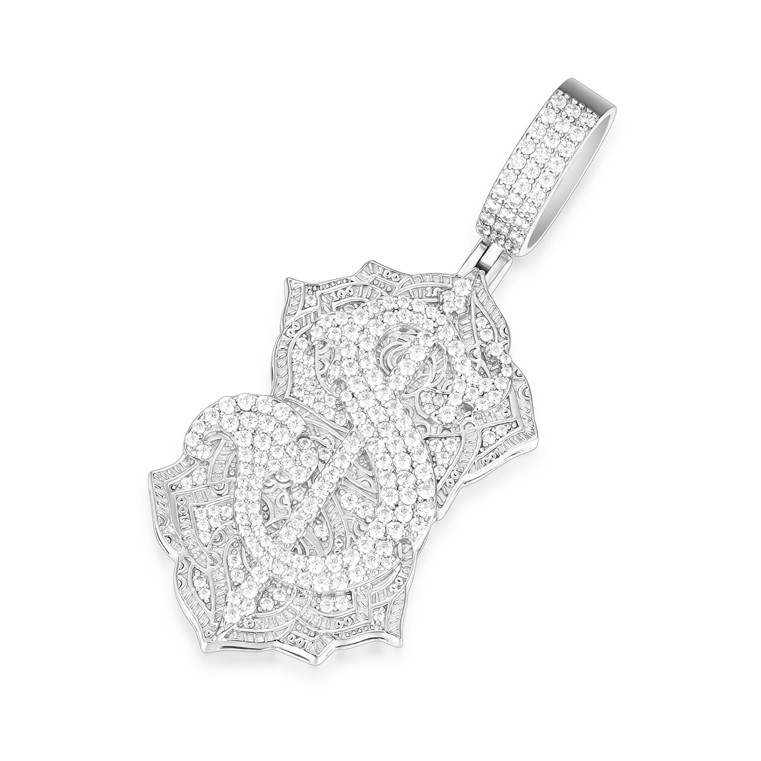 Opulent Dollar Sign Pendant with VVS Moissanite Stones