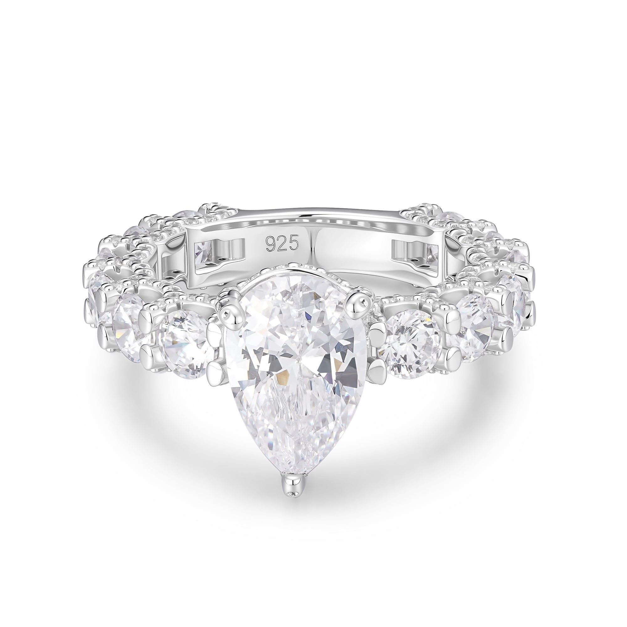 Pear Cut Moissanite Engagement Ring – 925 Sterling Silver Eternity Band | UIU Jewelry