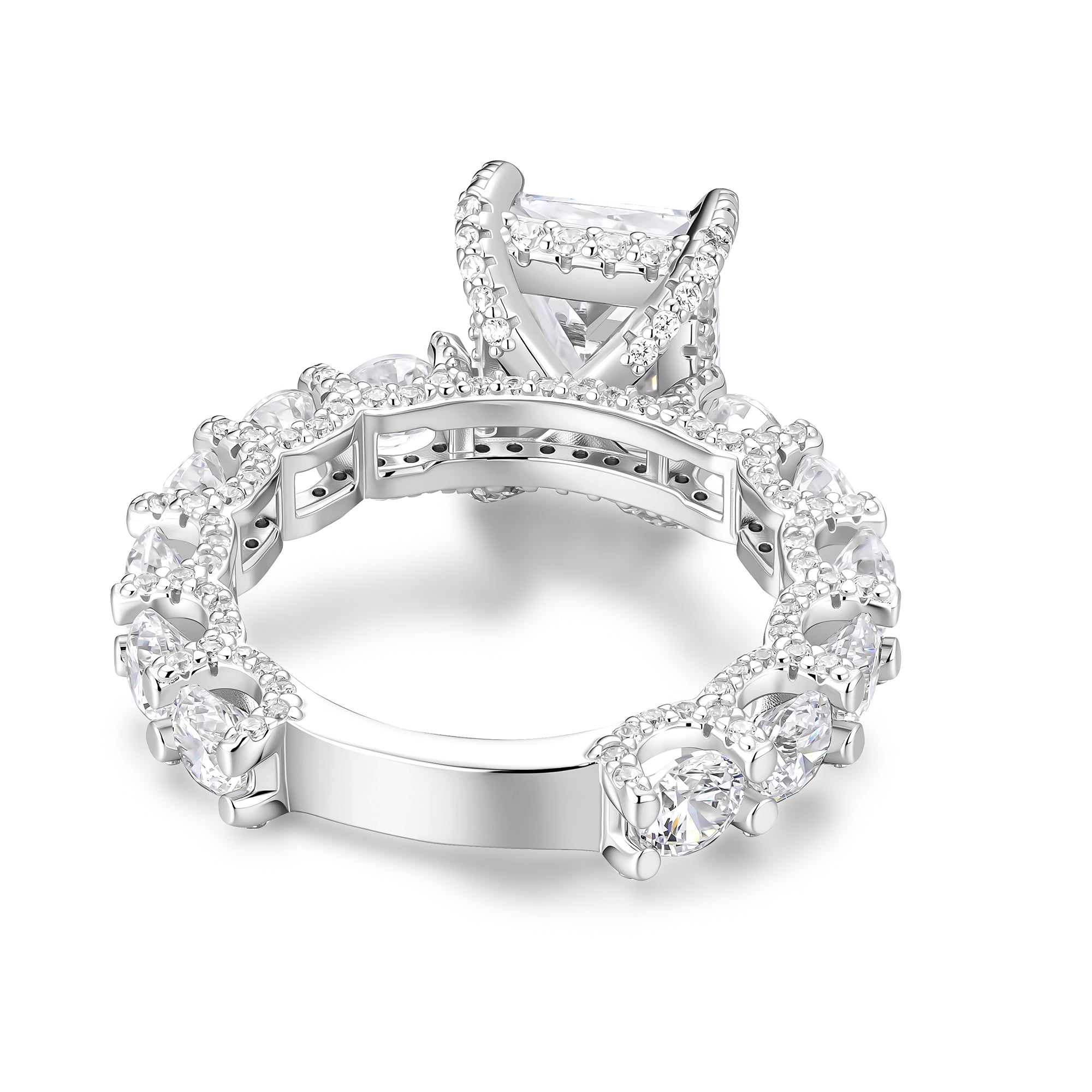 Princess Cut Moissanite Engagement Ring – 925 Sterling Silver Eternity Band | UIU Jewelry