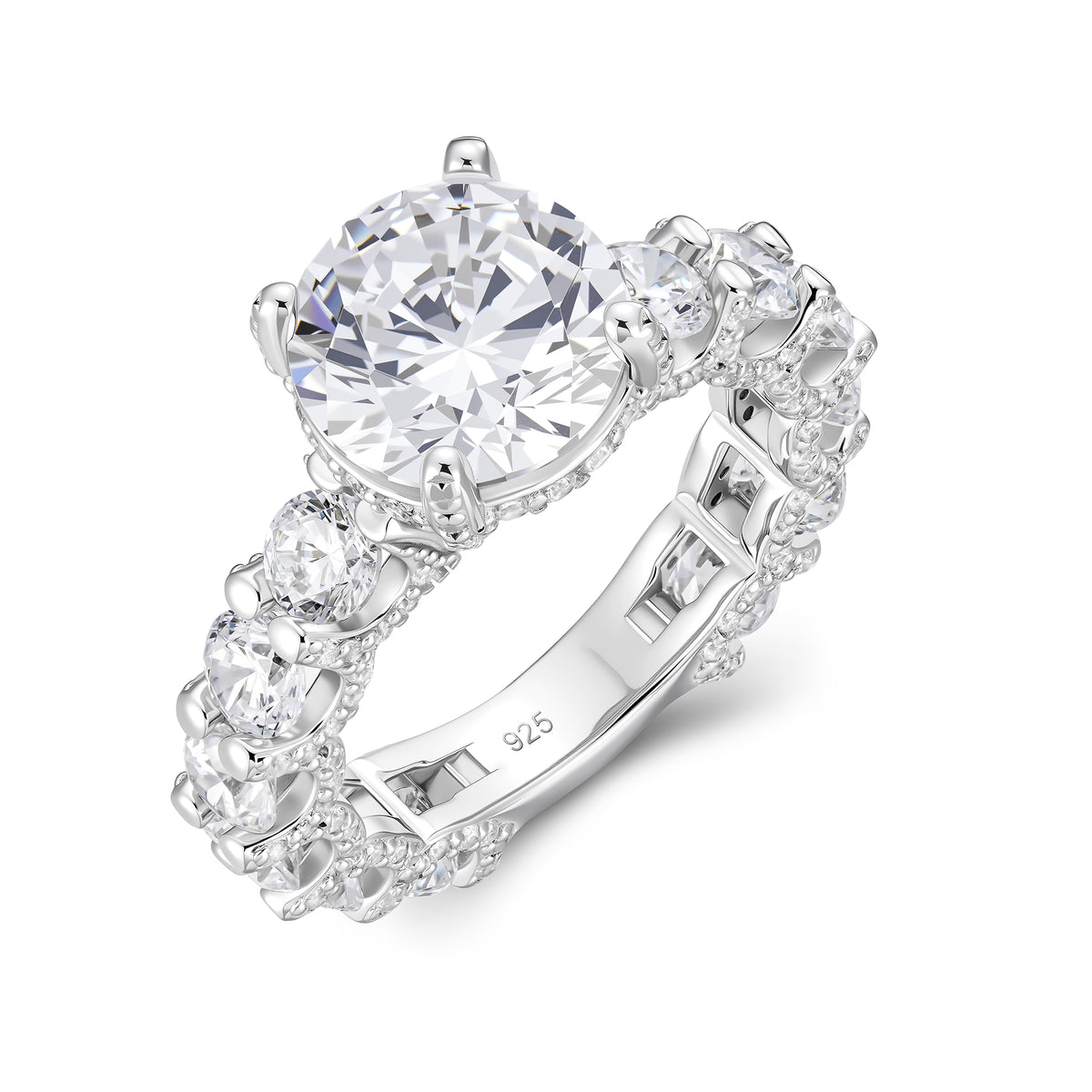 Round Cut Moissanite Engagement Ring – 925 Sterling Silver Eternity Band | UIU Jewelry