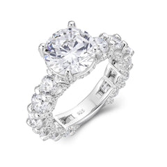 Round Cut Moissanite Engagement Ring – 925 Sterling Silver Eternity Band | UIU Jewelry