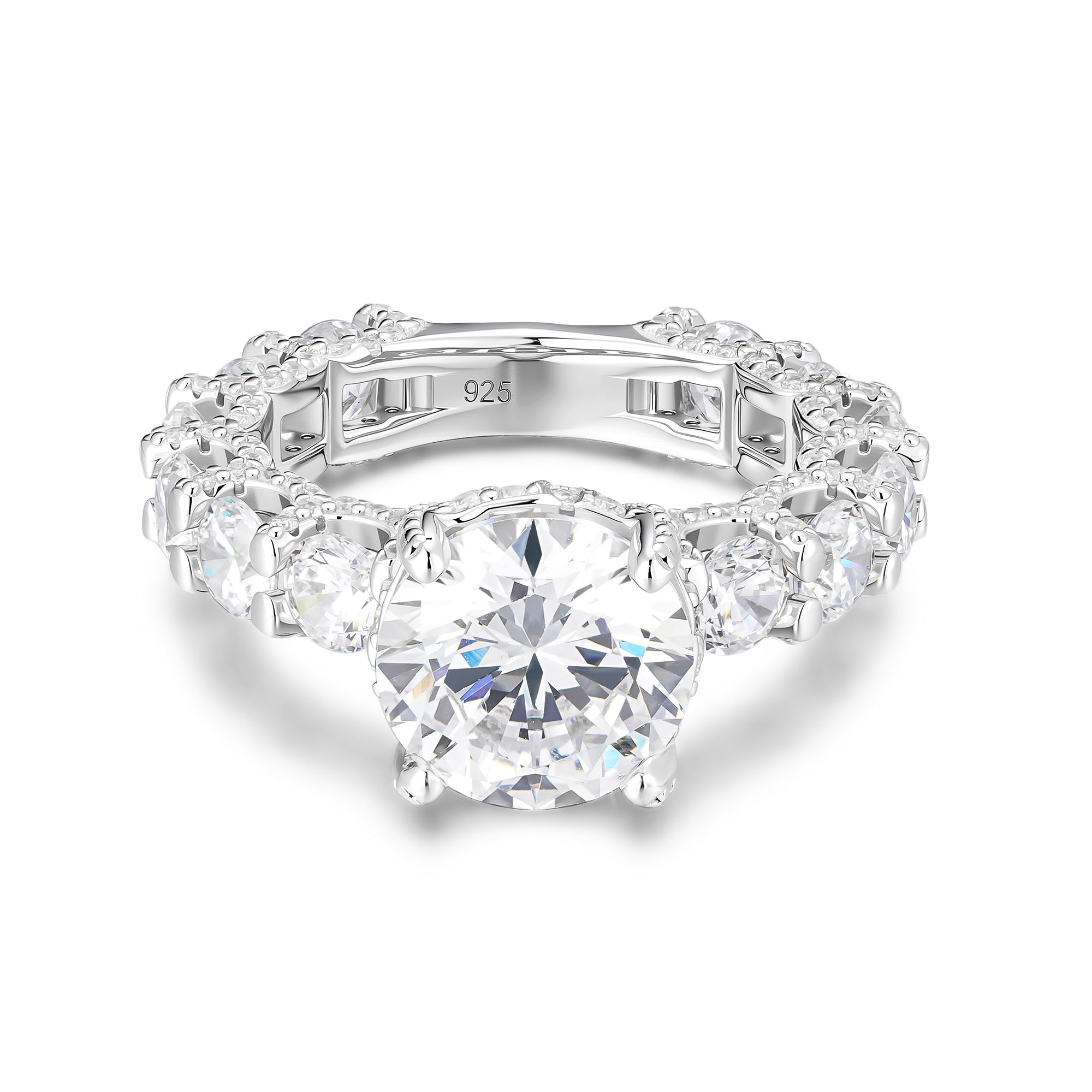 Round Cut Moissanite Engagement Ring – 925 Sterling Silver Eternity Band | UIU Jewelry