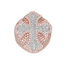 Round & baguette Cut moissanite Jesus Cross Ring Hip Hop Men's 925 Silver