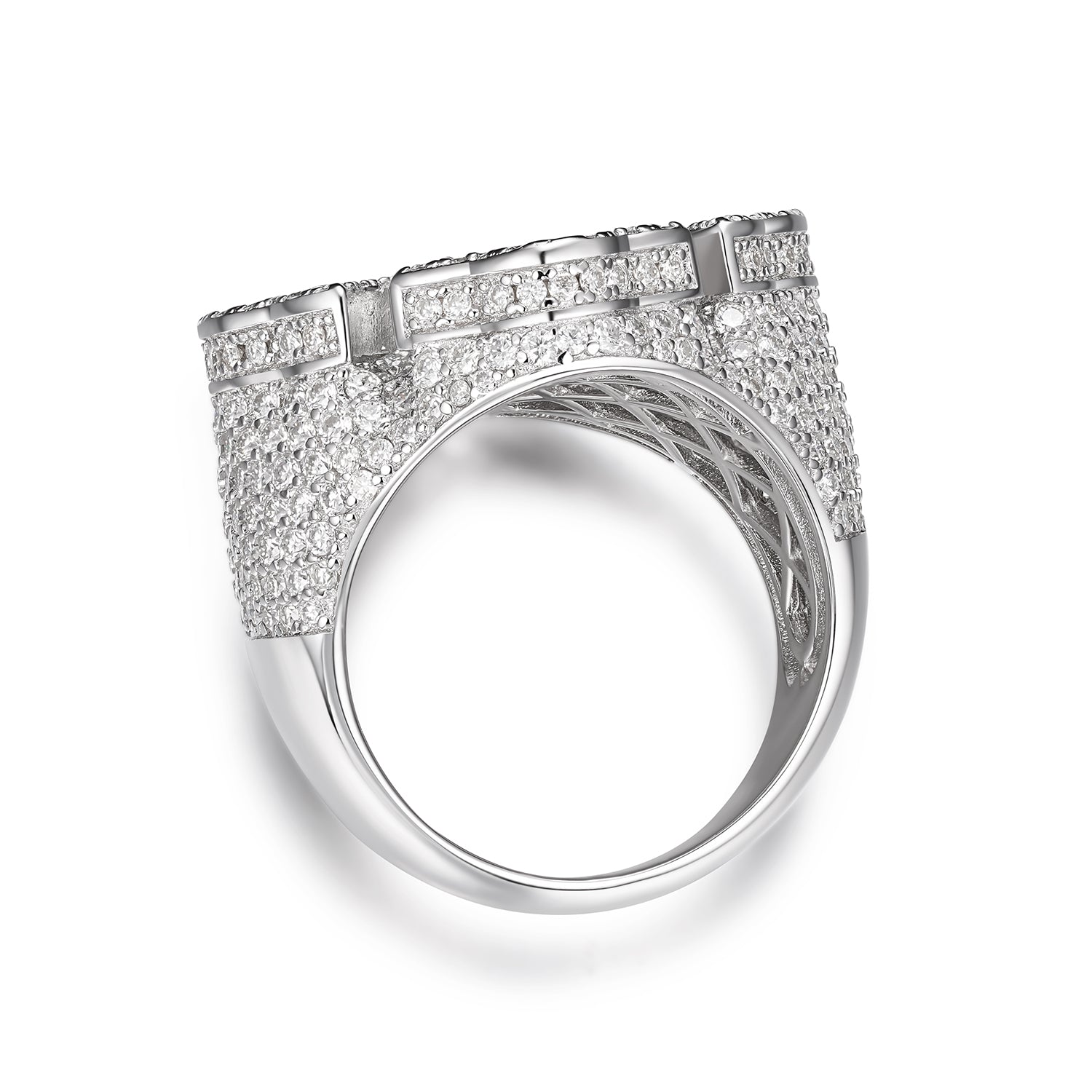 Round & baguette Cut moissanite Jesus Cross Ring Hip Hop Men's 925 Silver