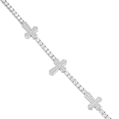S.Silver Moissanite Diamond Cross One Row Tennis Bracelet