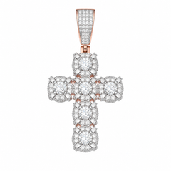 Solitaire Halo Moissanite Cross Pendant | 14K Gold Plated Over 925 Sterling Silver