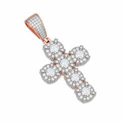 Solitaire Halo Moissanite Cross Pendant | 14K Gold Plated Over 925 Sterling Silver