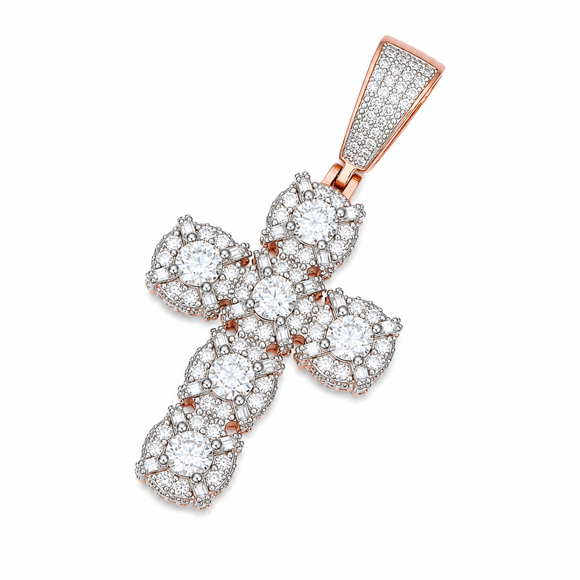 Solitaire Halo Moissanite Cross Pendant | 14K Gold Plated Over 925 Sterling Silver