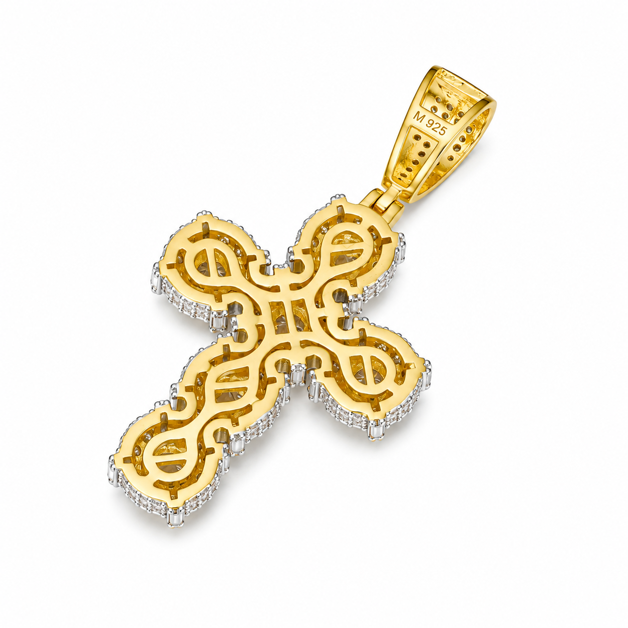 Solitaire Halo Moissanite Cross Pendant | 14K Gold Plated Over 925 Sterling Silver