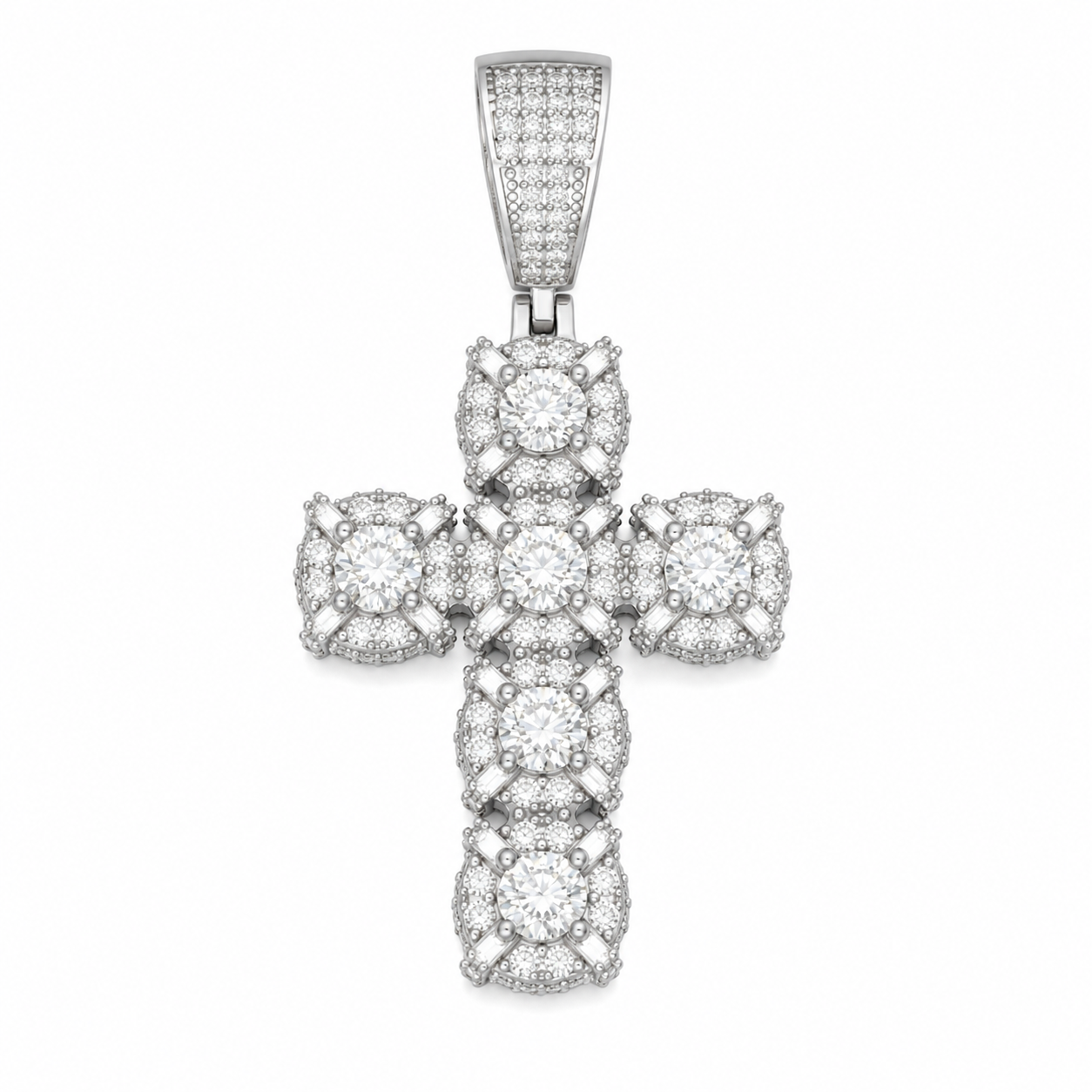 Solitaire Halo Moissanite Cross Pendant | 14K Gold Plated Over 925 Sterling Silver