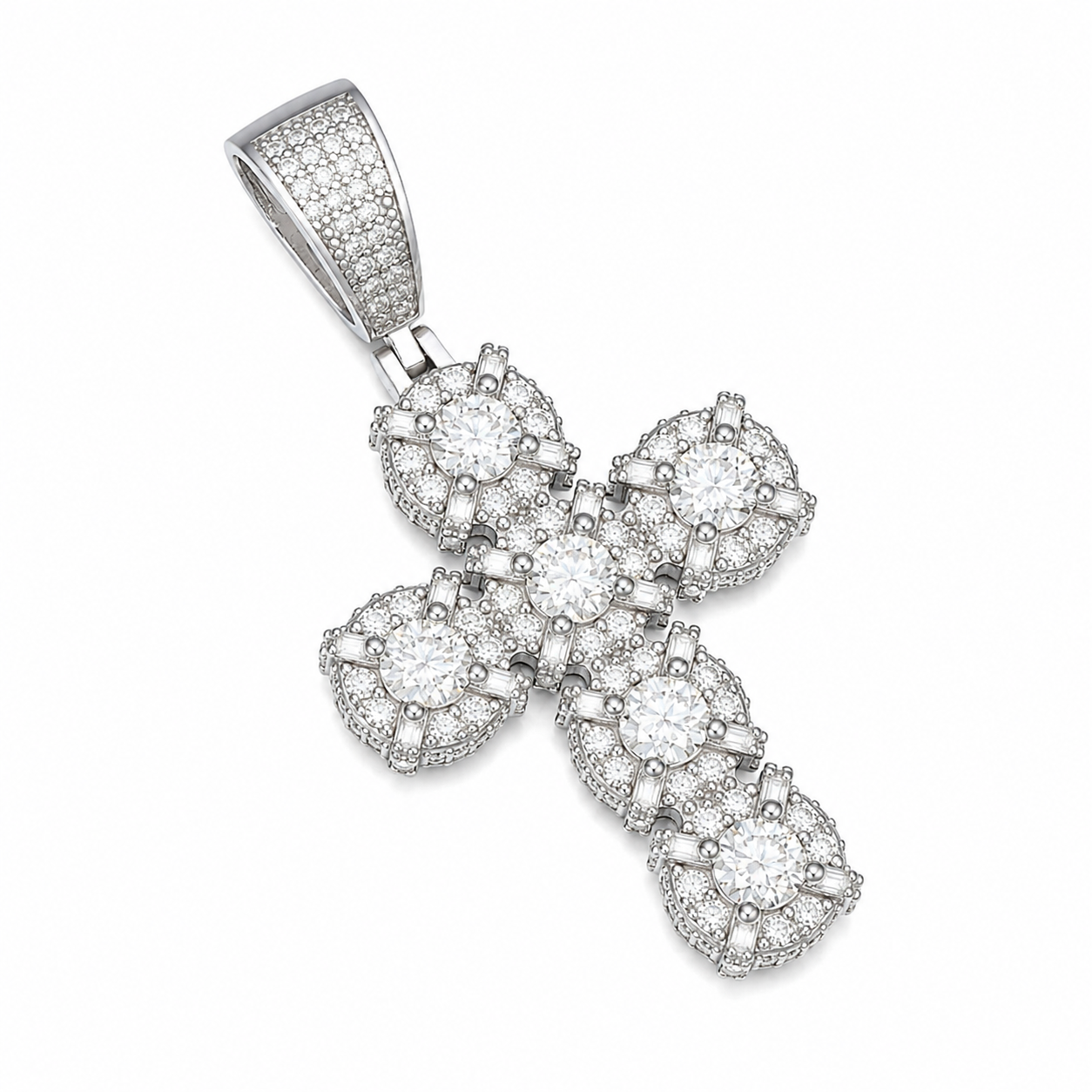 Solitaire Halo Moissanite Cross Pendant | 14K Gold Plated Over 925 Sterling Silver