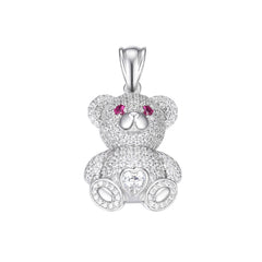 Teddy Bear Charm Moissanite & Pink Gemstone Eyes