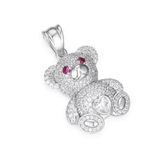 Teddy Bear Charm Moissanite & Pink Gemstone Eyes