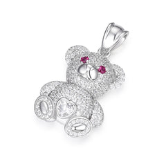 Teddy Bear Charm Moissanite & Pink Gemstone Eyes