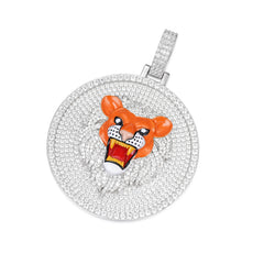 Tiger Moissanite Circle Pendant  Unique Vibrant Design