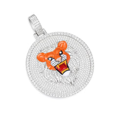 Tiger Moissanite Circle Pendant  Unique Vibrant Design