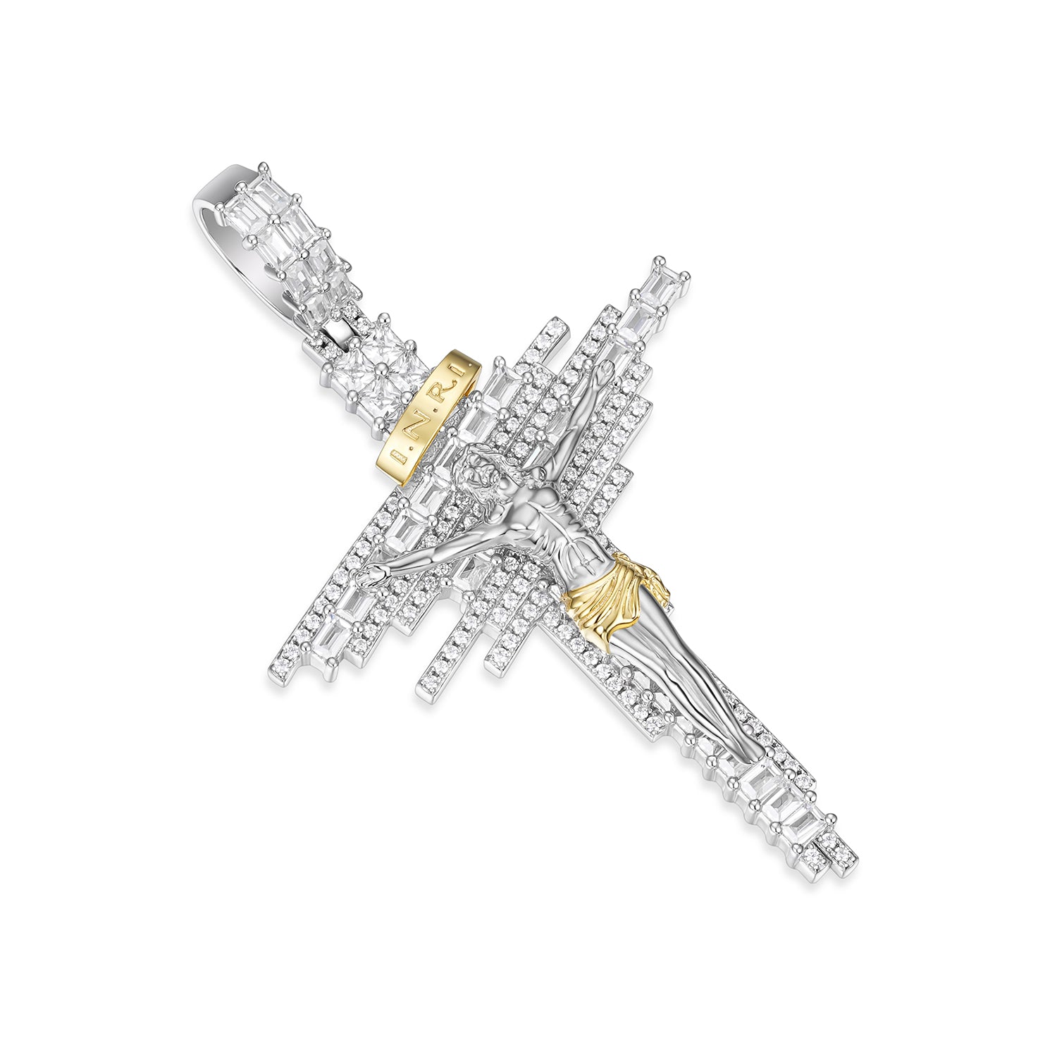 Two-Tone Golden Crucifix Pendant VVS Moissanite Jewelry