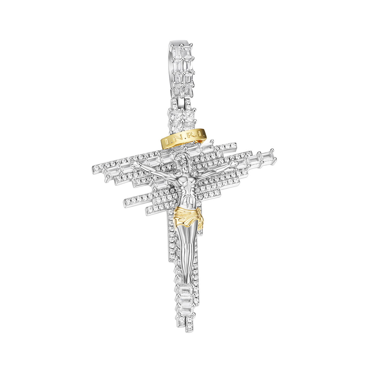 Two-Tone Golden Crucifix Pendant VVS Moissanite Jewelry