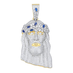 Moissanite Jesus Piece Pendant – S925 Silver, Blue CZ Crown, Two-Tone Finish | UIU Jewelry
