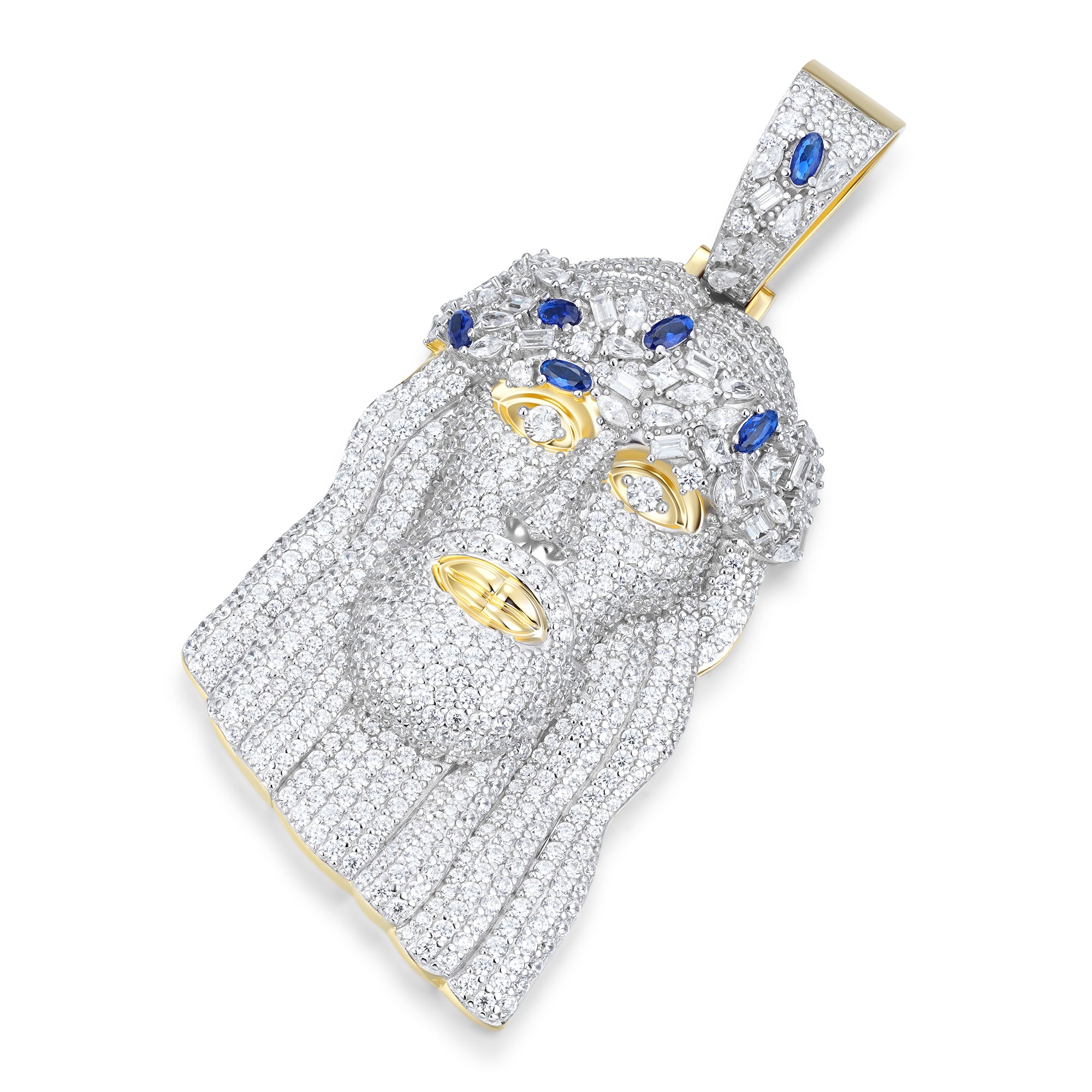 Moissanite Jesus Piece Pendant – S925 Silver, Blue CZ Crown, Two-Tone Finish | UIU Jewelry
