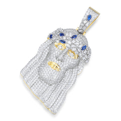 Moissanite Jesus Piece Pendant – S925 Silver, Blue CZ Crown, Two-Tone Finish | UIU Jewelry