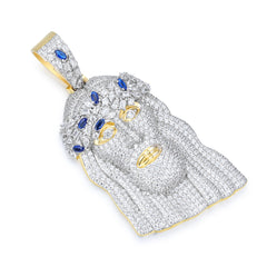 Moissanite Jesus Piece Pendant – S925 Silver, Blue CZ Crown, Two-Tone Finish | UIU Jewelry