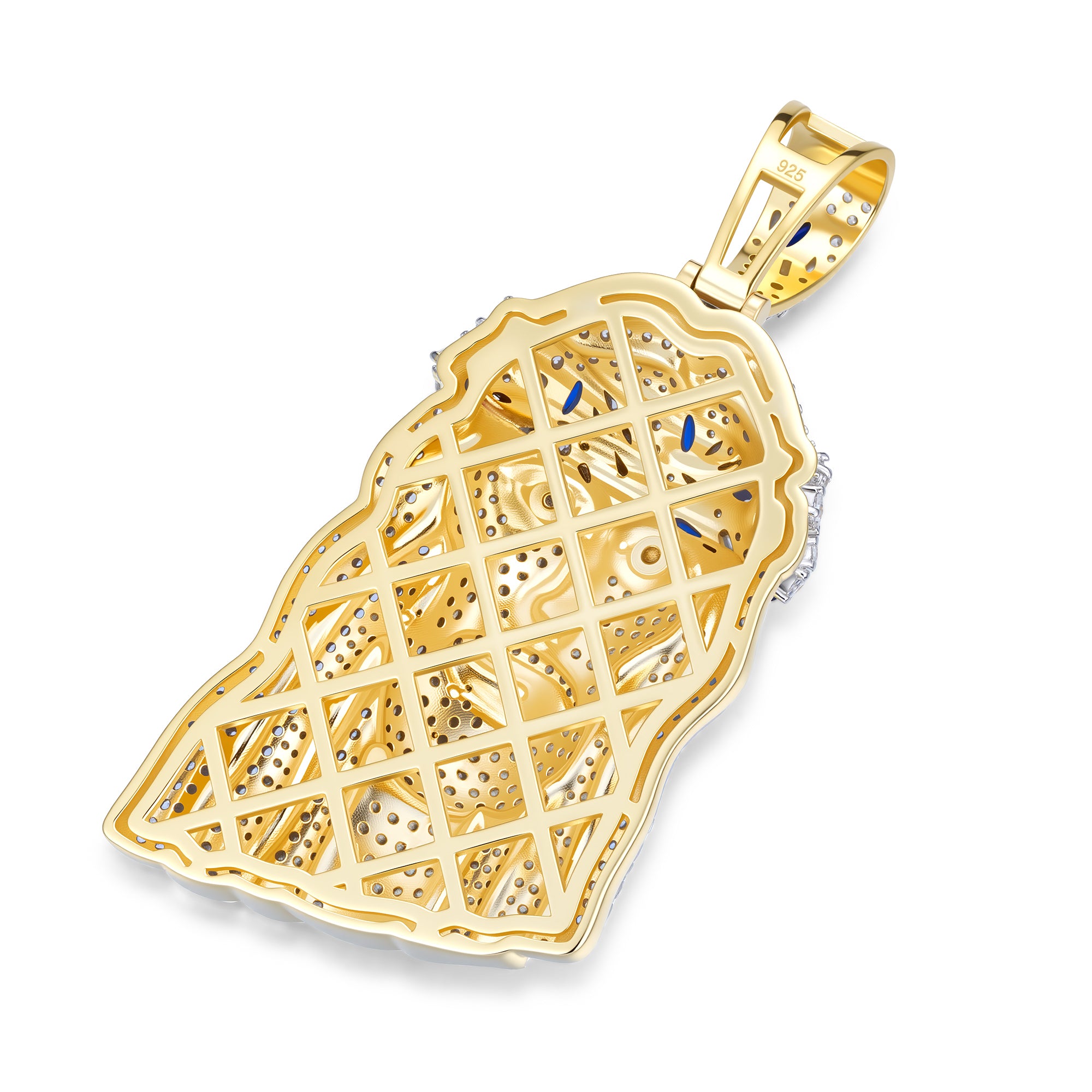Moissanite Jesus Piece Pendant – S925 Silver, Blue CZ Crown, Two-Tone Finish | UIU Jewelry