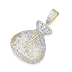 Moissanite Money Bag Pendant – S925 Silver Iced-Out Dollar Sign, Two-Tone Finish | UIU Jewelry