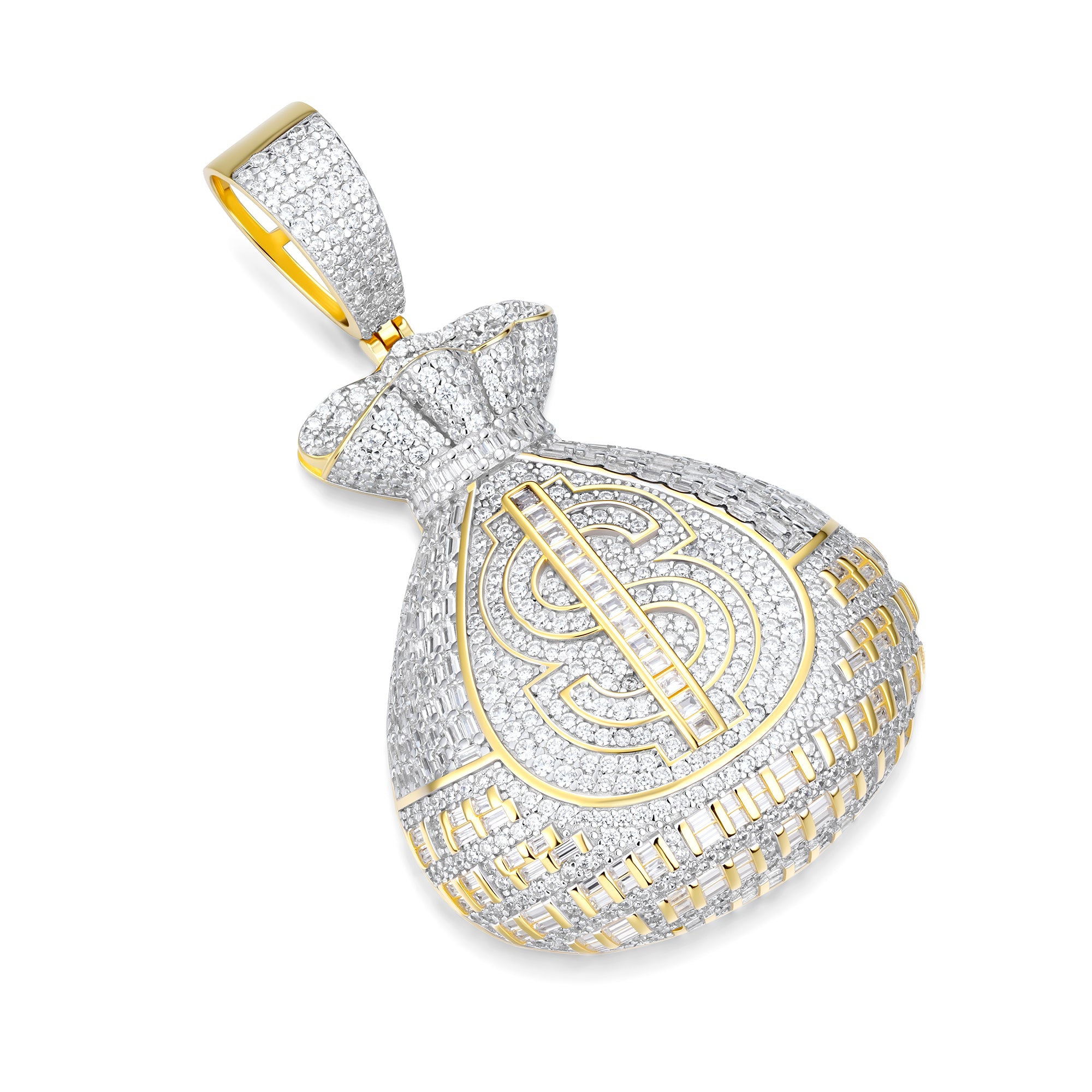 Moissanite Money Bag Pendant – S925 Silver Iced-Out Dollar Sign, Two-Tone Finish | UIU Jewelry
