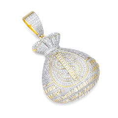 Moissanite Money Bag Pendant – S925 Silver Iced-Out Dollar Sign, Two-Tone Finish | UIU Jewelry