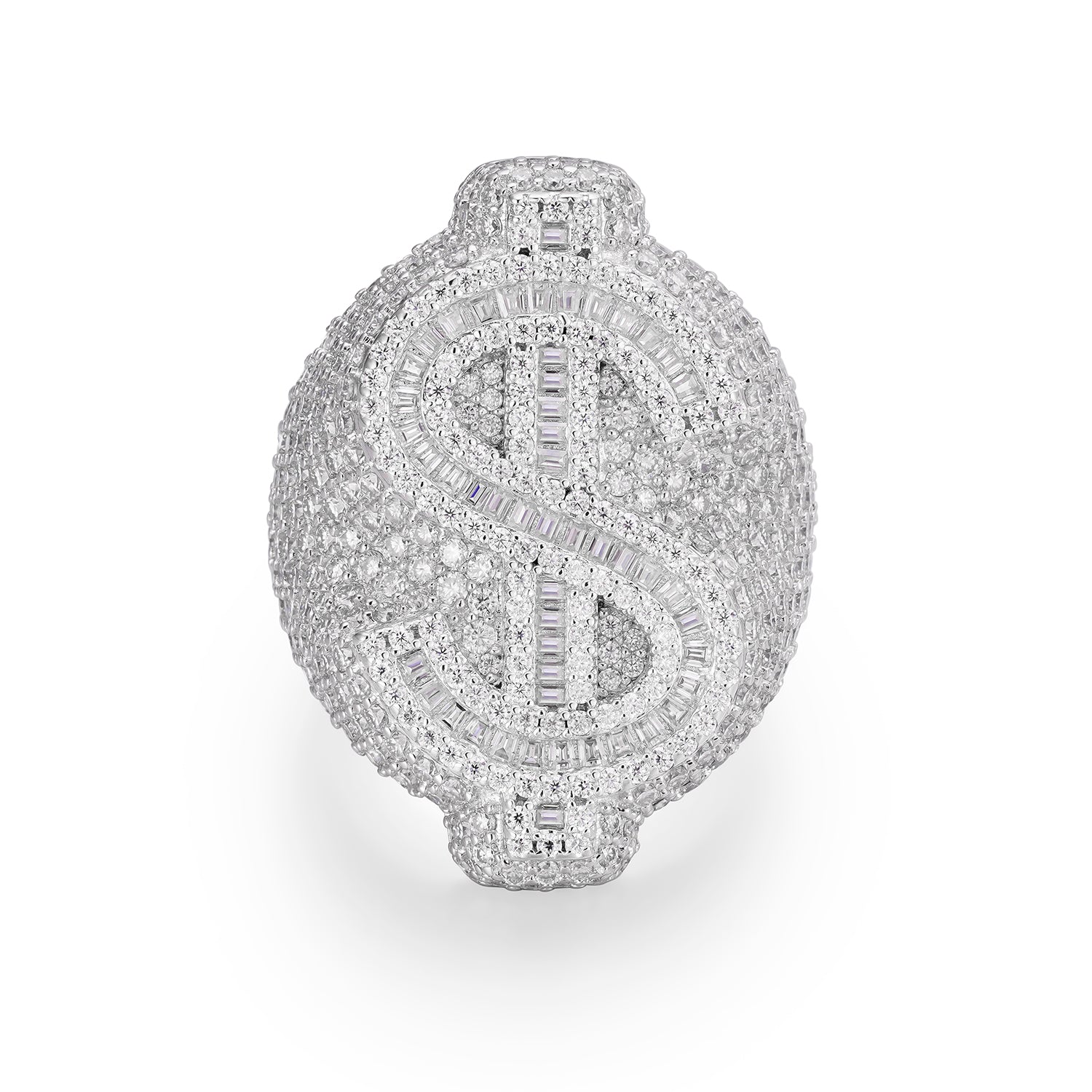 Baguette And Round Dollar Sign Statement  Moissanite Ring